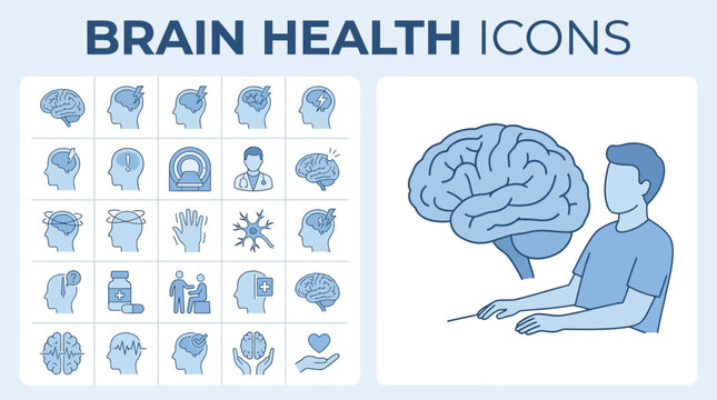 Brain Health Icons And Brain Illustration Concept.