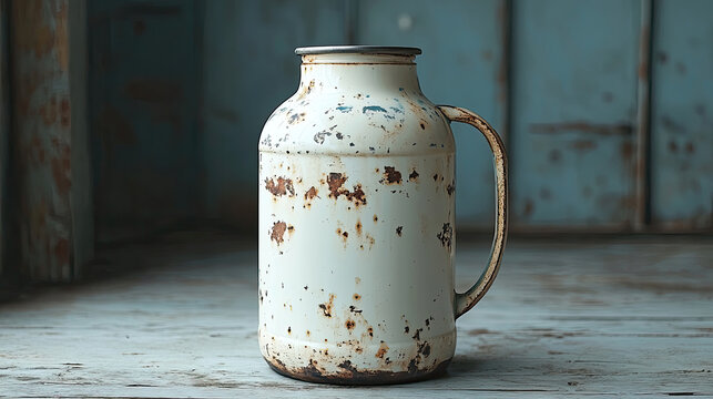 Traditional Metal Milk Jug Presented in White Space