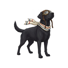 Obraz premium Black Labrador Retriever Aviator Pilot Costume Digital Illustration