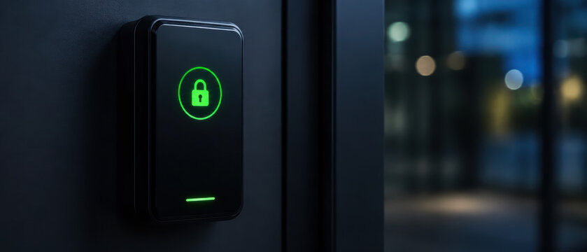 Access control security lock scanner door keypad entry digital device on wall for protected building entrance