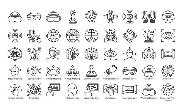 Virtual Reality Line Icon Set