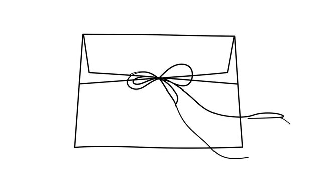 Sealed envelope with ribbon on white background.