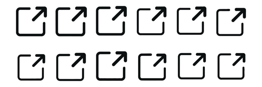 External link icons collection with open in new tab symbols black and white navigation interface vector illustration