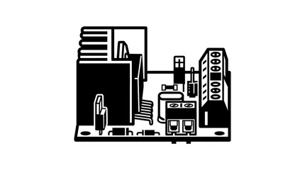 Obraz premium Abstract minimalist cityscape silhouette with buildings and skyline elements
