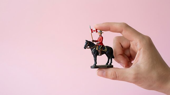 hand holding a miniature Mountie figurine
