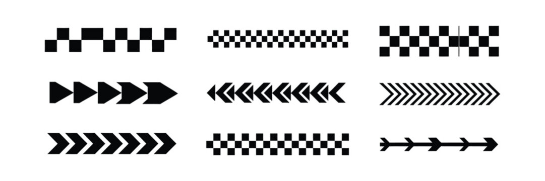Racing stripes flag vector with speed chevron graphics checkered pattern and automotive vinyl sticker for sports car decal