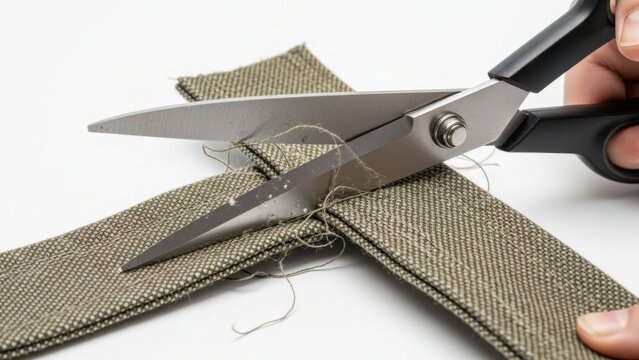 Hand cutting fabric with scissors sewing craft