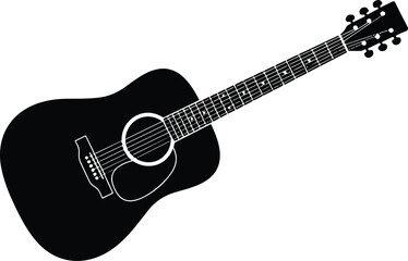 Obraz premium Diagonal acoustic guitar black silhouette isolated on white background musical instrument vector graphic illustration