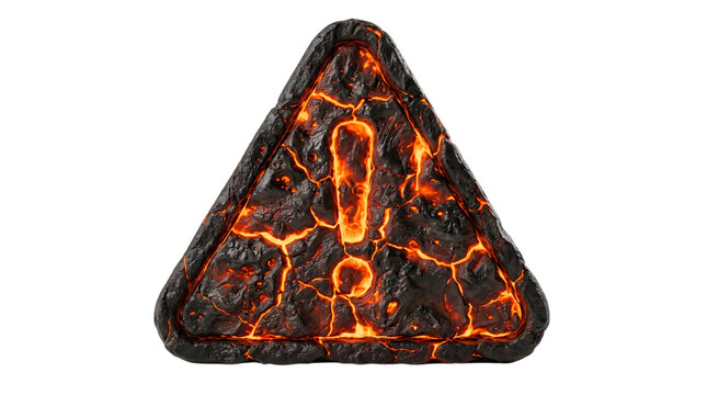 3D fire lava warning triangle dark isolated PNG, Realistic 3D dark fire lava warning triangle PNG, 3D dark fiery lava warning triangle isolated PNG
