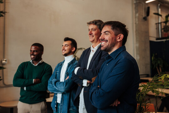 Diverse business team men looking happy together