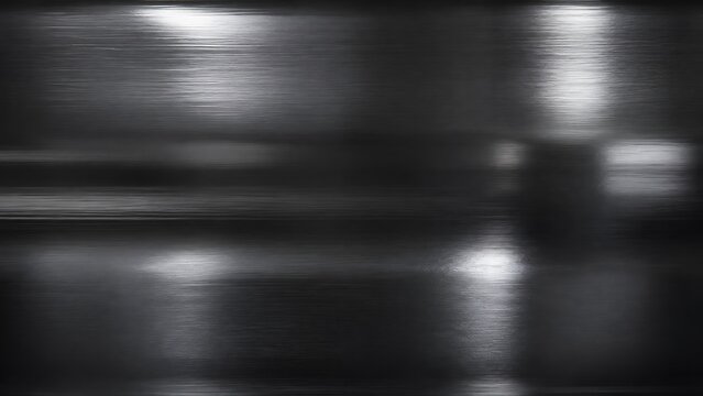 Close-up of a dark brushed metal surface with reflective light streaks and horizontal texture, creating an abstract background.