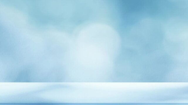 Abstract soft blue light and blurred shadows on a minimal wall and floor background creating a clean podium scene with elegant gradients and copy space, ideal for luxury presentations, modern design a