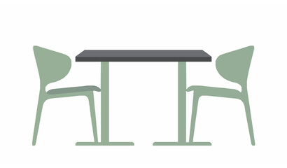Fototapeta premium Minimal Round Cafe Table with Two Chairs Flat Vector Restaurant Seating Side View