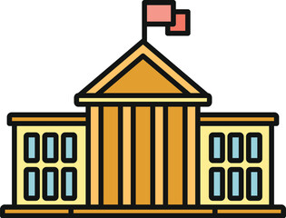 Obraz premium Government building illustration with columns and flag representing authority and official institutions