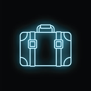 Suitcase outline illuminating with blue neon light, representing luggage and vacation