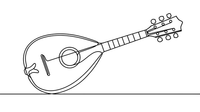 Black and white mandolin illustration on white background.