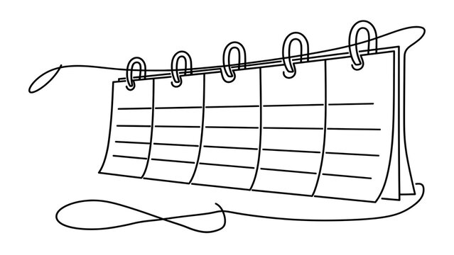 white background calendar with rings and pages.