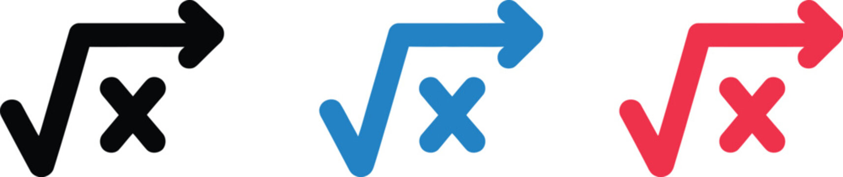 Square root icons with mathematical symbols for algebra, calculator, education, infographic, and web interface design