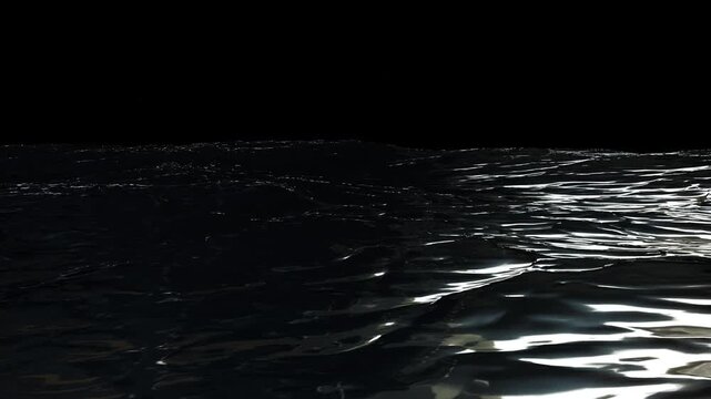 3D Realistic Looping Black Water Surface Ocean Sea Waves Over Green Screen Background. Cinematic Animation 4K Overlay
