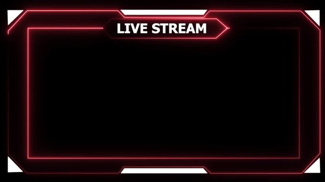 Live streaming Frame - animated red neon overlay frame for live streaming and gaming templates.4k animation motion graphics video .