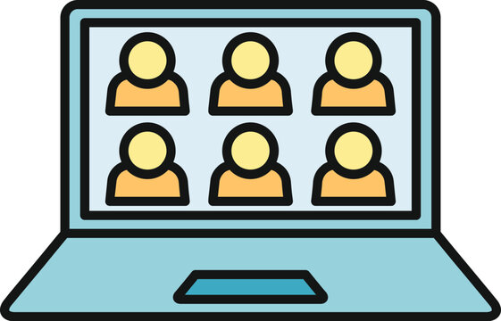 Laptop showing a group of people participating in a virtual conference or webinar