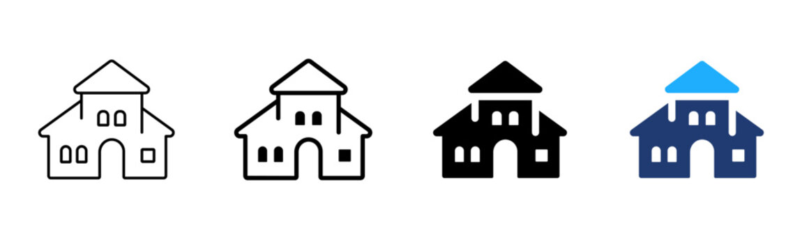 Mansion icon. Luxury house symbol. Simple pictogram for large residential property, villa, estate home, real estate listing, premium housing and family residence.