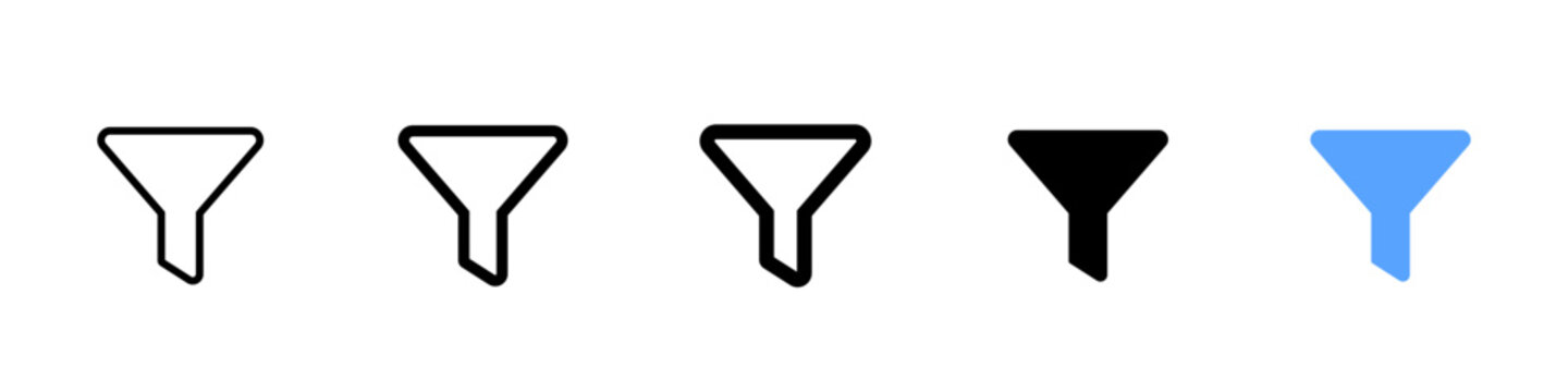 Filter icon. Funnel symbol. Simple pictogram for search filtering, sorting options, data selection, app settings, web navigation and content refinement.