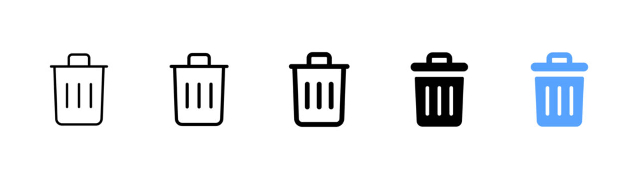 Trash can icon. Delete bin symbol. Simple pictogram for removing files, garbage disposal, waste cleanup, discard action and user interface management.