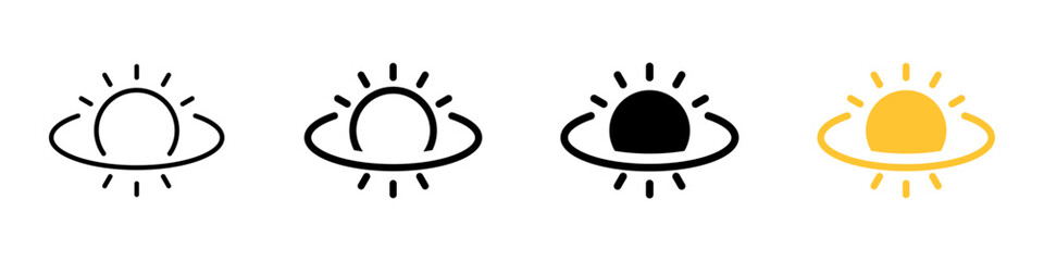 Solar orbit icon. Sun orbital system symbol. Simple pictogram for astronomy, solar system, planet orbit, space science, celestial motion and cosmic energy concept. © Chelpanoff