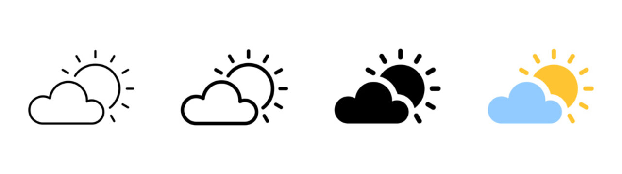 Partly cloudy weather icon. Sun and cloud symbol. Simple pictogram for weather forecast, daytime sky, sunny intervals, climate, summer and outdoor conditions.