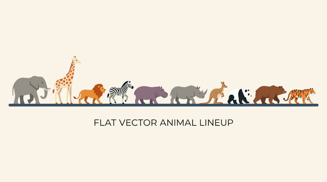 Flat vector illustration of various animals.