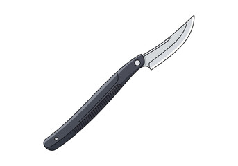 Obraz premium Illustration of a curved blade folding knife with a dark handle.