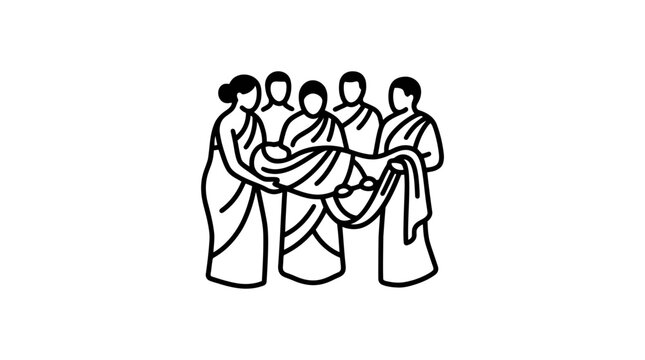 A group of people carrying a deceased person in a traditional funeral procession.