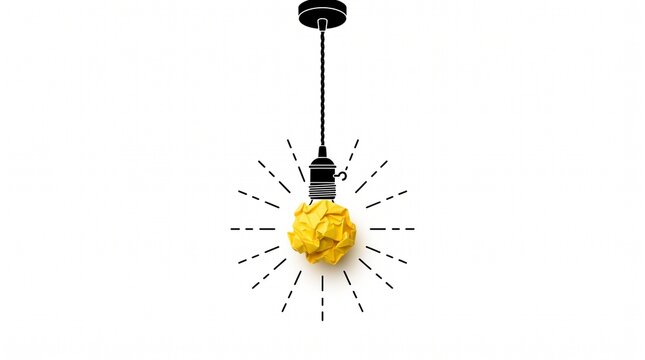 Bright Idea Concept with Yellow Crumpled Paper Light Bulb Minimalist Illustration