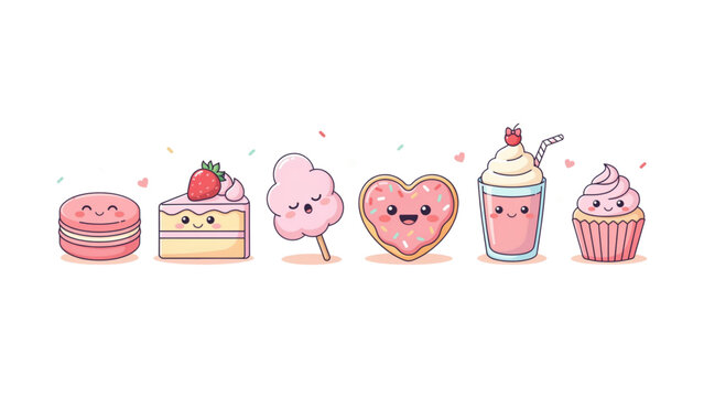 Colorful cartoon food characters with happy expressions lined up together Vector