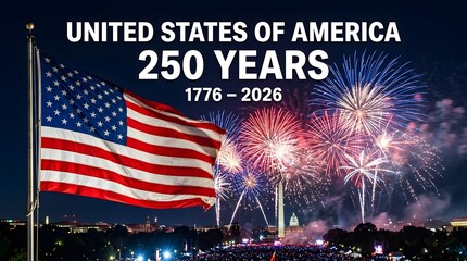 Usa 250th anniversary celebration with fireworks and american flag