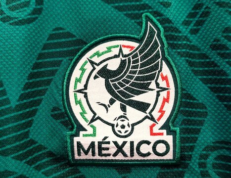 Photo of the embroidered emblem of the Mexico national football team&rsquo;s 2026 home kit. The Mexican national football team represents Mexico in international men's football.