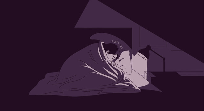 Quiet Slumber: A Peaceful Illustration Depicting Deep Sleep Under A Cozy Blanket
