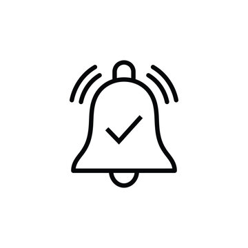 Notification bell icon with check mark for successful alert or update status notification reminder