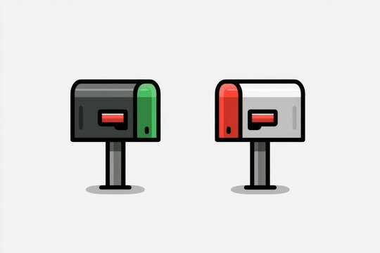 Two mailboxes are shown side by side. One is empty and green, symbolizing organization. The other is overflowing and red, representing stress.