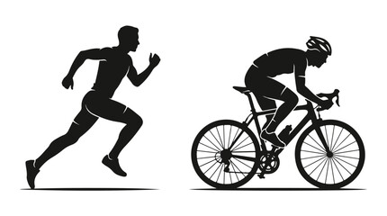 Obraz premium Isolated Vector Black Silhouette Icons of a Runner and a Cyclist