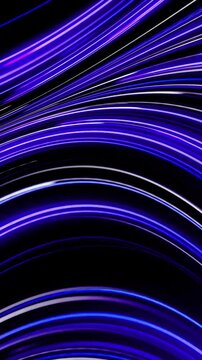 Luminous blue light trails curving at high speed