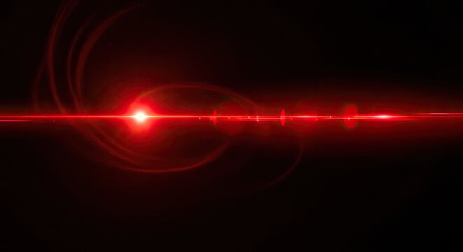 Vibrant Red Lens Flare on Black Background.