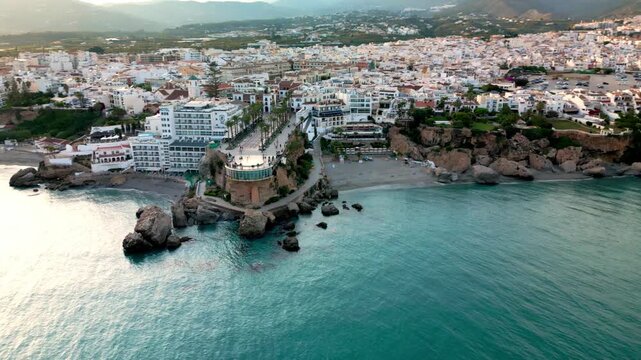 Aerial view of Nerja picturesque town and one of the most famous viewpoints on the Costa del Sol &ndash; Balc&oacute;n de Europa