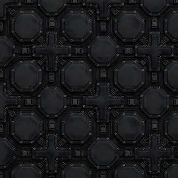 Black Tactical Gear Armor Panel Background with Futuristic Modular Hard Surface Design