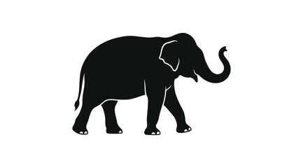 Obraz premium A minimalist black silhouette of a majestic elephant walking on a plain white background.