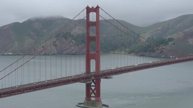 View Of Misty Hills And Golden Gate Bridge In San Francisco Bay - Aerial Shot