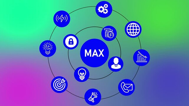 Business Secure Blue Max Button Click Animation with Computer Mouse on Gradient Background, Cyber Security Protection and Digital Safety Concept.