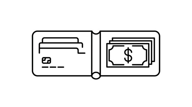 A line drawing of a wallet with cash and credit card.
