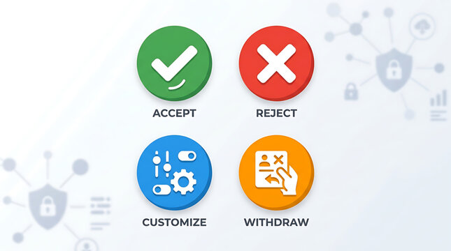 Interface icons for accept, reject, customize, and withdraw actions are displayed